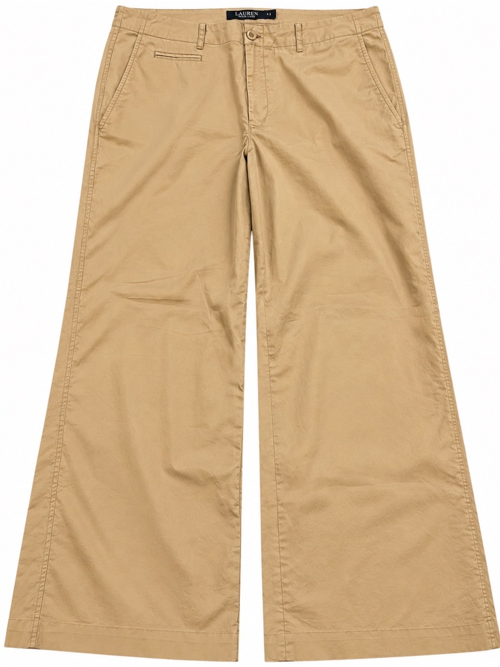 EUC Lauren Ralph Lauren Wide Leg Khaki Pants Women’s 14 Tan Cotton Trouser